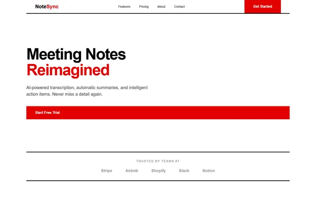an AI meeting-notes SaaS — swiss style preview