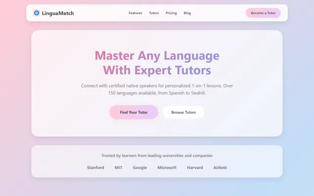 a language-tutor marketplace — vaporwave style preview