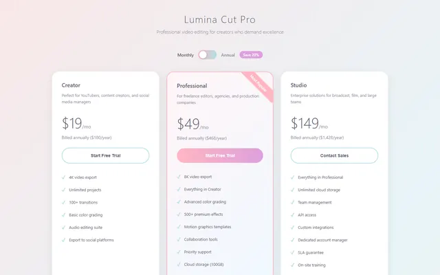 a pro video-editing suite — pastelsoft style preview