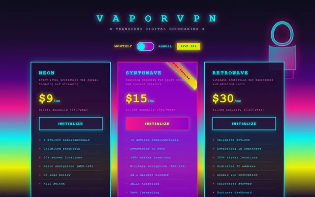 a consumer VPN — vaporwave style preview