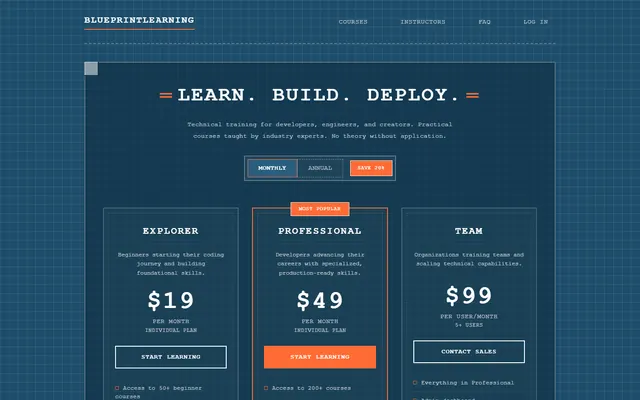 an online-course platform — blueprint style preview