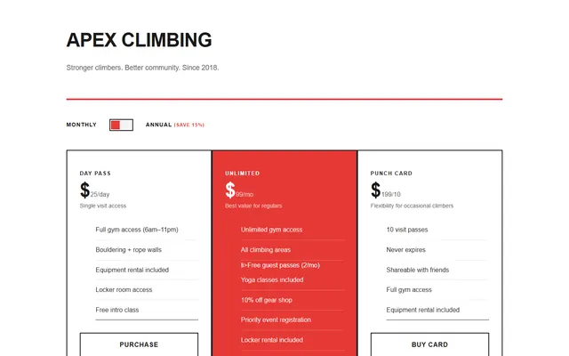 a climbing gym membership — swiss style preview