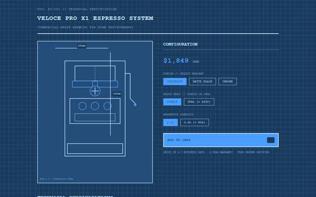 a prosumer espresso machine — blueprint style preview