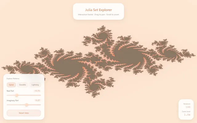 a fractal (Julia set) explorer — pastelsoft style preview