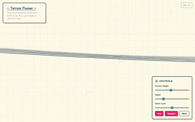 a rolling noise-based terrain flyover — sketchhand style preview