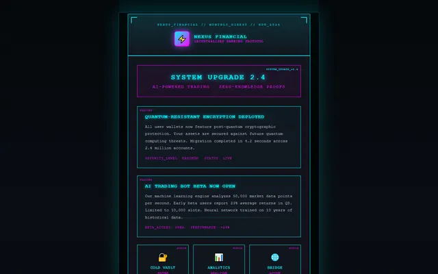 a fintech monthly product update — cyberpunk style preview