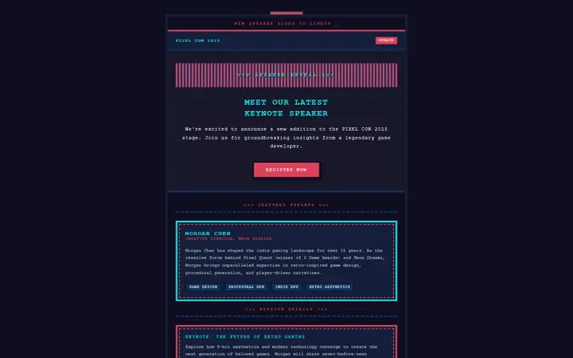 a conference speaker announcement — pixelart style preview