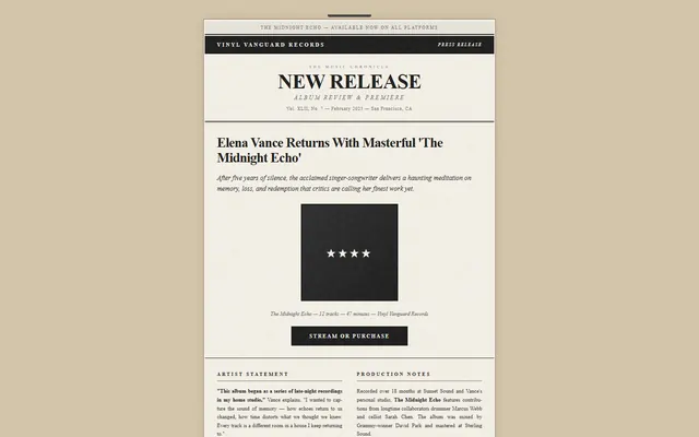 an album release campaign — broadsheet style preview