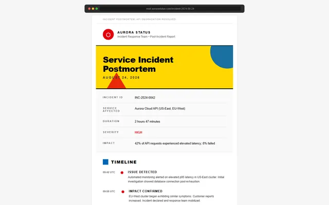 a service incident postmortem notice — bauhaus style preview