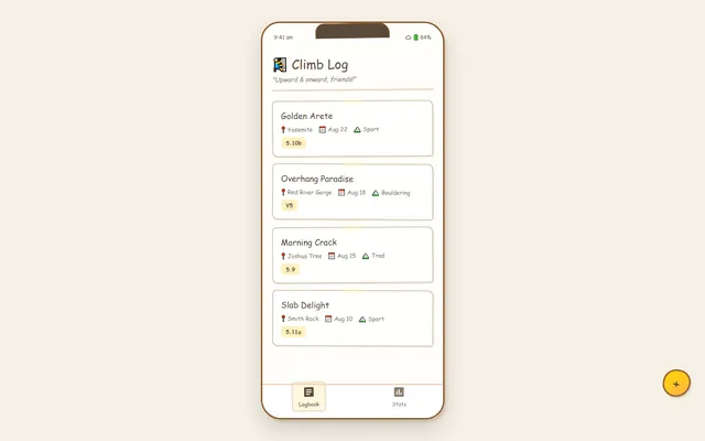 a climbing logbook app — sketchhand style preview