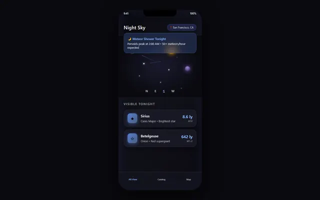 a stargazing/ar-sky app — glassdark style preview
