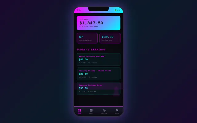 a gig-worker earnings tracker — vaporwave style preview