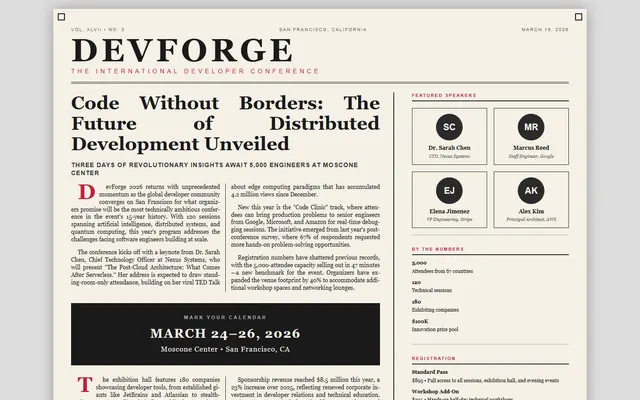 a developer conference — broadsheet style preview