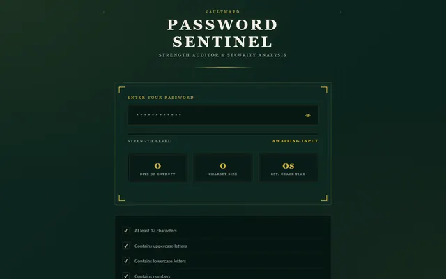 a password strength auditor (client-side heuristics only) — artdeco style preview