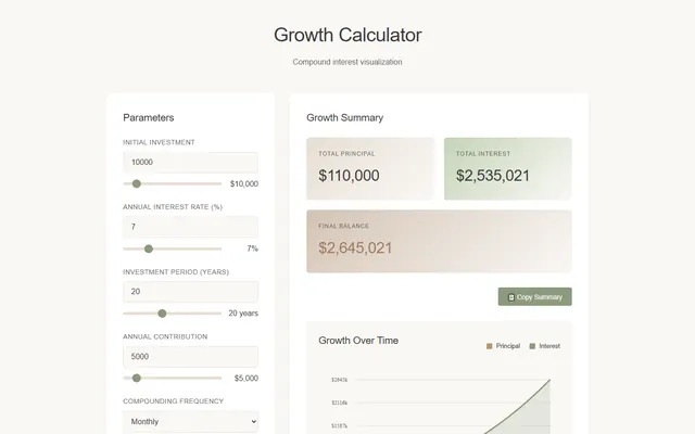 a compound-interest growth visualizer — scandi style preview