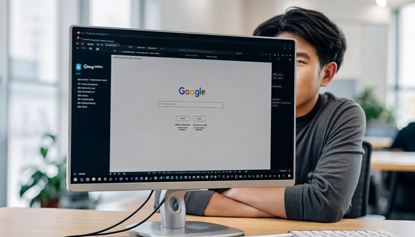 Chrome browser with Gemini AI sidebar helping summarize a webpage at a desk