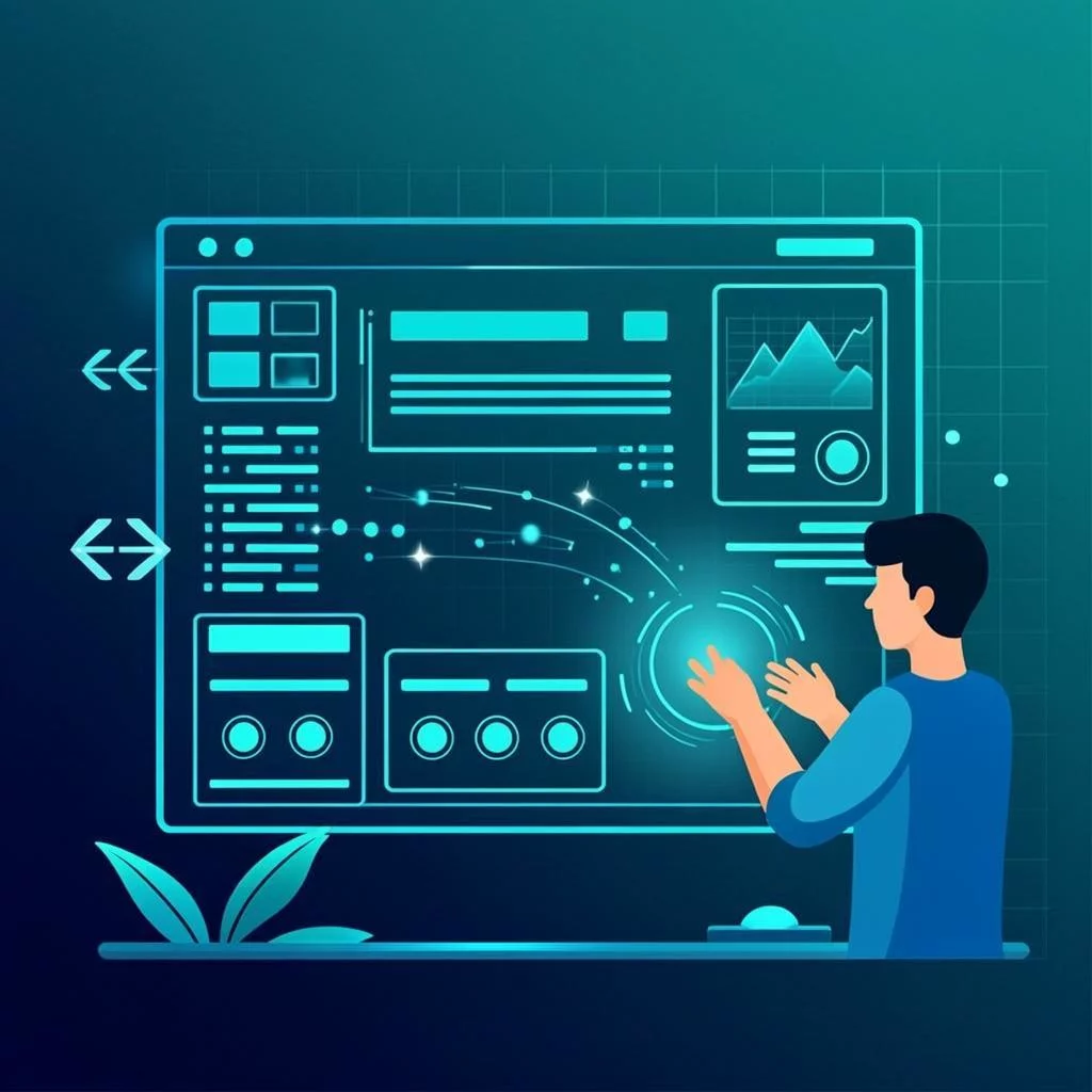 Split screen showing AI-generated website code on one side and a finished polished website on the other
