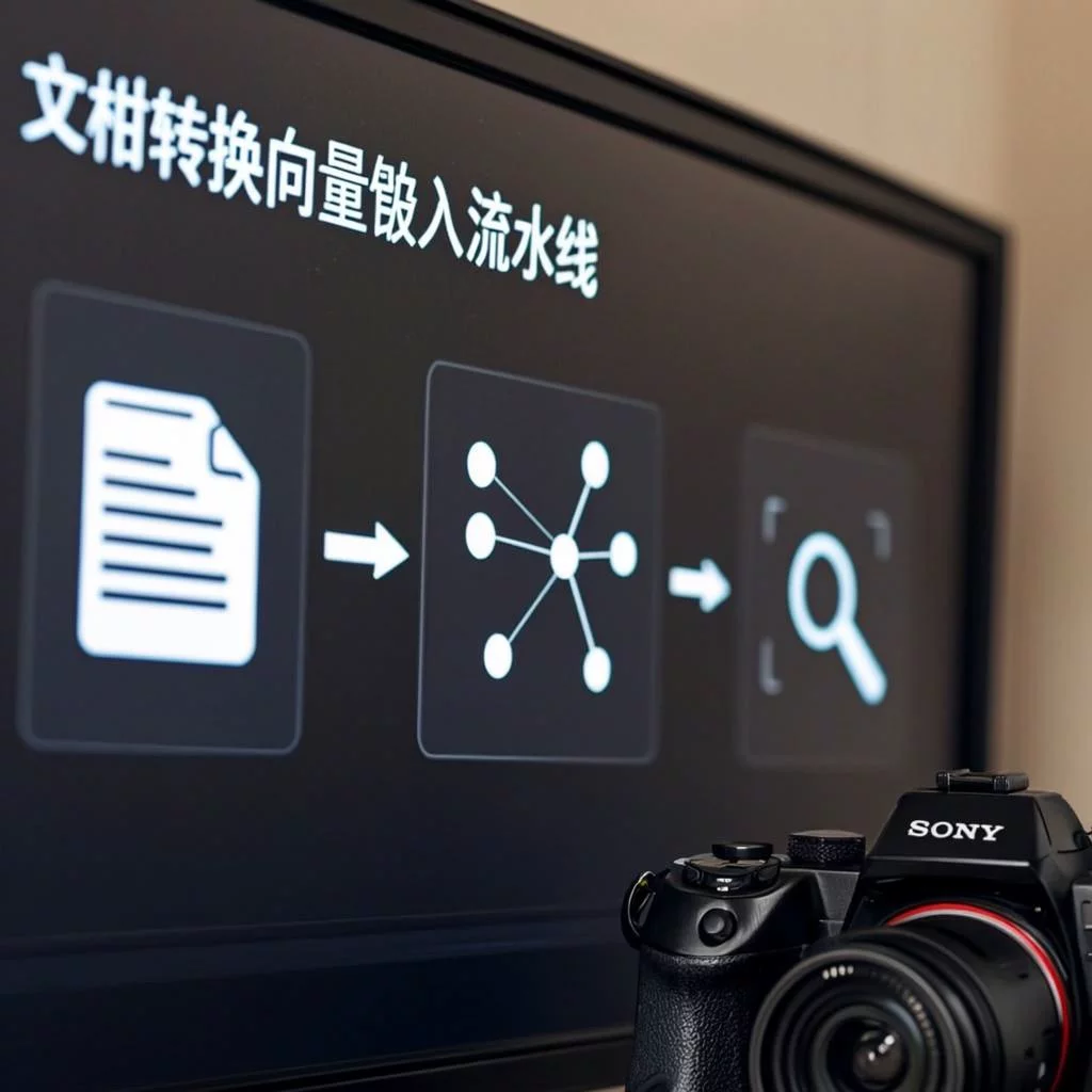Data pipeline on screen showing documents being converted to vector embeddings