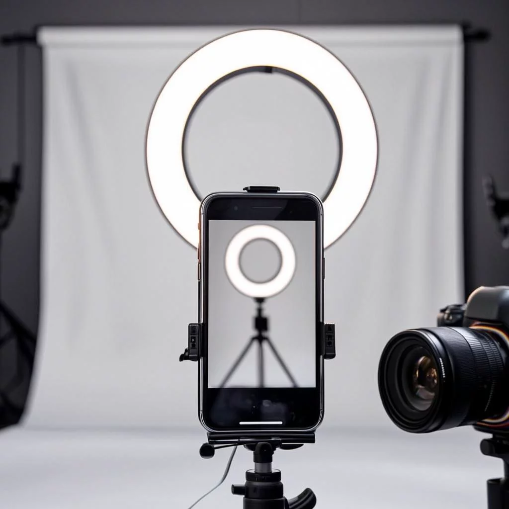 Smartphone on tripod recording a product demonstration against a clean white backdrop