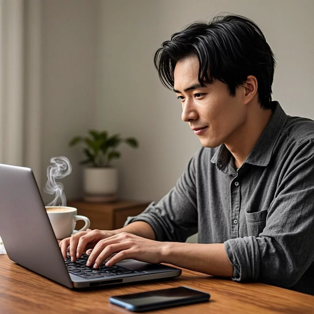 Small business owner watching AI model train on laptop with progress bar