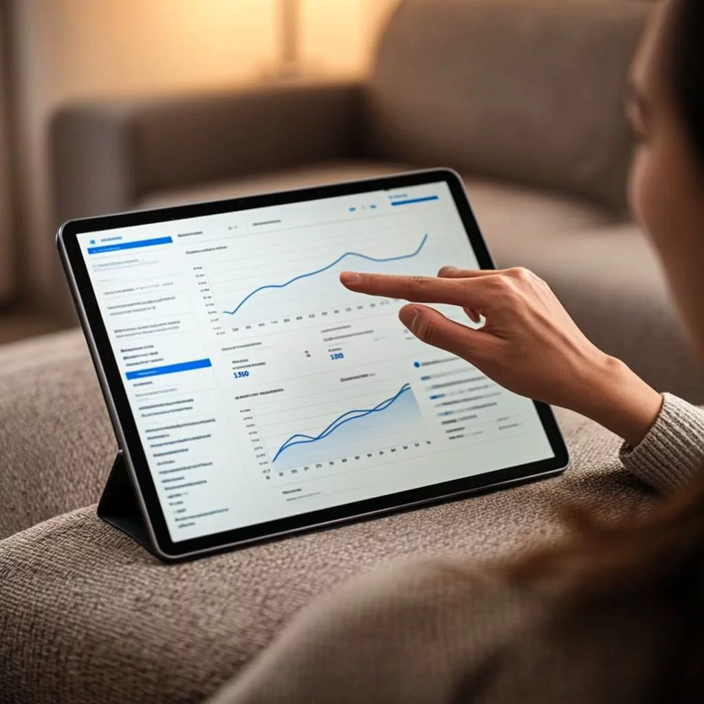 Social media analytics dashboard on tablet showing video engagement metrics